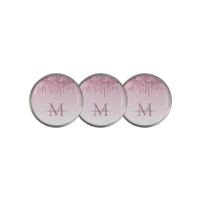  Rose Glitter Drips Personalized Monogram and name Golf Ball Marker (3 Up)