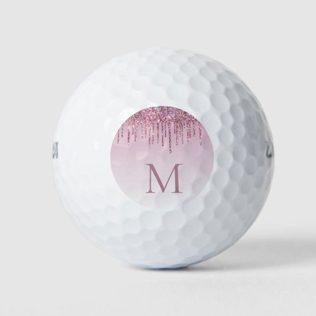  Rose Glitter Drips Personalized Monogram and name Golf Balls (Front)