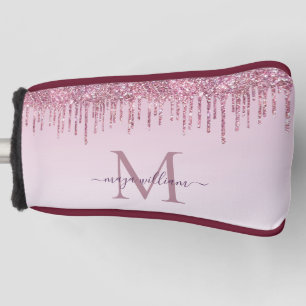 Rose Glitter Drips Personalized Monogram and name Golf Head Cover