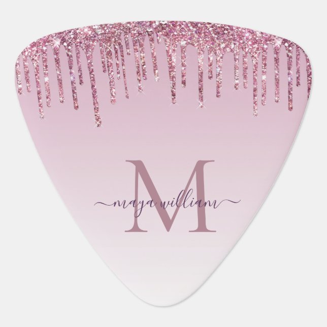  Rose Glitter Drips Personalized Monogram and name Guitar Pick (Front)