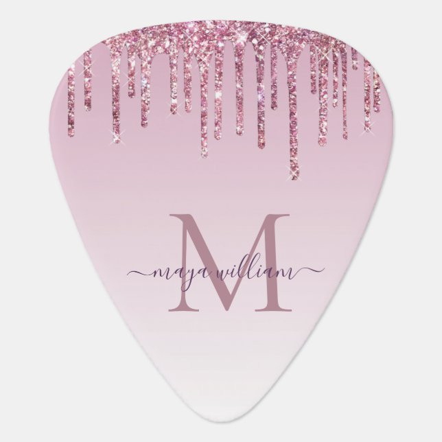  Rose Glitter Drips Personalized Monogram and name Guitar Pick (Front)