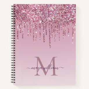 Rose Glitter Drips Personalized Monogram And Name Notebook