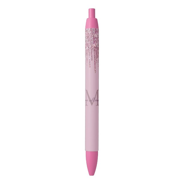  Rose Glitter Drips Personalized Monogram And Name Pen (Front Vertical)
