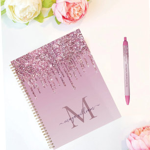 Rose Glitter Drips Personalized Monogram And Name Planner