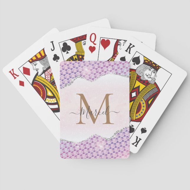  Rose Glitter Drips Personalized Monogram and name Poker Cards (Back)