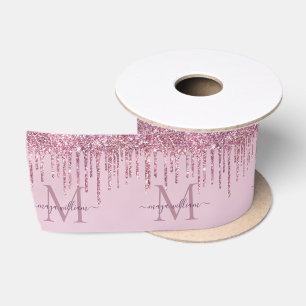 Rose Glitter Drips Personalized Monogram And Name Satin Ribbon