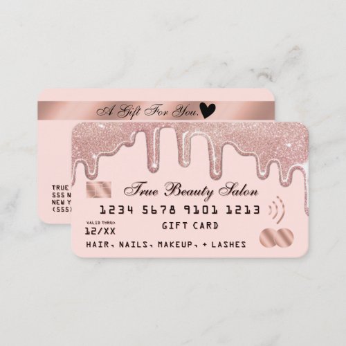 Rose Glitter Drips Pink Credit Gift Certificate