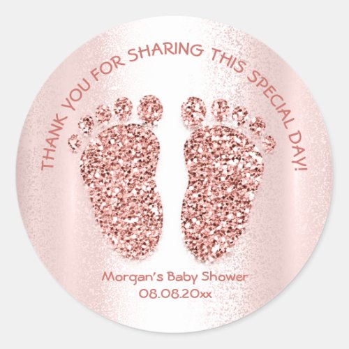 Rose Glitter Feet Baby Girl Boy Shower Favor Thank Classic Round Sticker