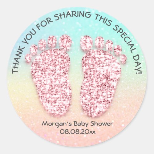 Rose Glitter Feet Baby Shower Favor Thank Girl Boy Classic Round Sticker