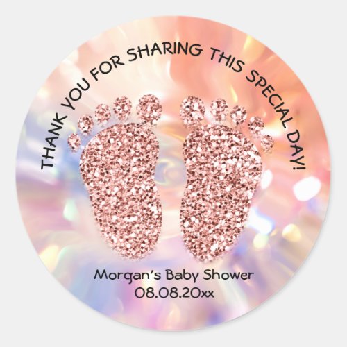 Rose Glitter Feet Baby Shower Favor Thank Holograp Classic Round Sticker