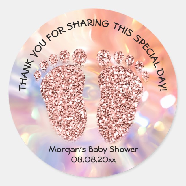 Rose Glitter Feet Baby Shower Favor Thank Holograp Classic Round Sticker (Front)