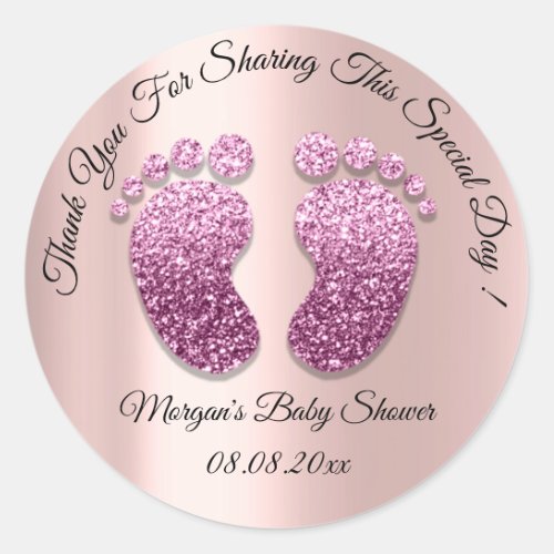 Rose Glitter Feet Baby Shower Favor Thank You Classic Round Sticker