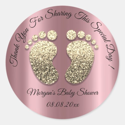 Rose Glitter Feet Baby Shower Favor Thank You Classic Round Sticker