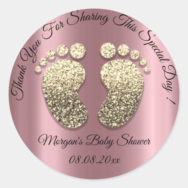 Rose Glitter Feet Baby Shower Favor Thank You Classic Round Sticker (Front)