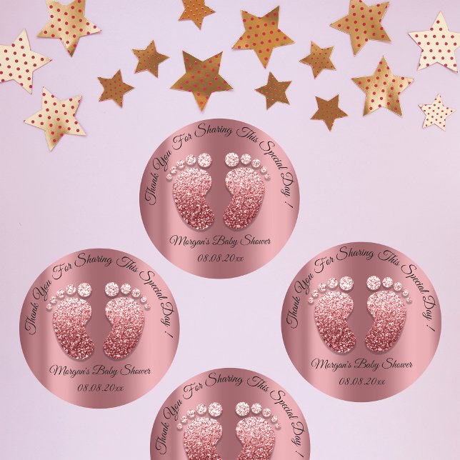 Rose Glitter Feet Baby Shower Favor Thank You Classic Round Sticker (Rose Glitter Feet Baby Shower Favor Thank You Classic Round Sticker)