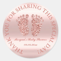 Rose Glitter Feet Baby Shower Favor Thank You Glam Classic Round Sticker