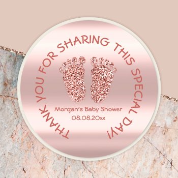 Rose Glitter Feet Baby Shower Favor Thank You Glam Classic Round Sticker by luxury_luxury at Zazzle