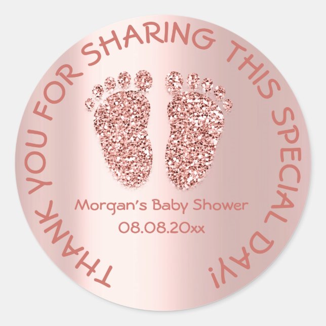Rose Glitter Feet Baby Shower Favor Thank You Glam Classic Round Sticker (Front)