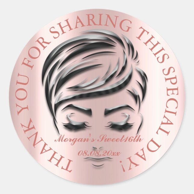 Rose Glitter Feet Sweet 16th Favor Thank You Glam Classic Round Sticker (Front)