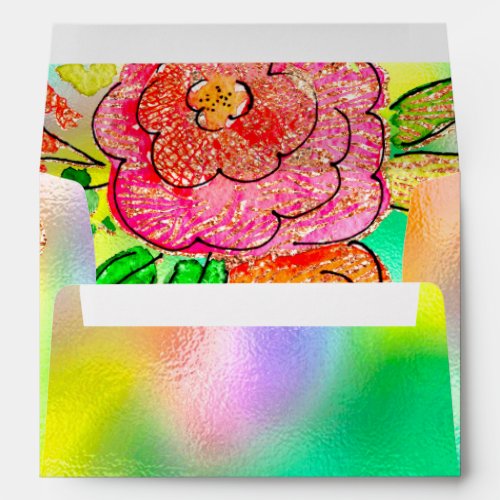 Rose Glitter Floral Wedding Bridal Holograph Envelope