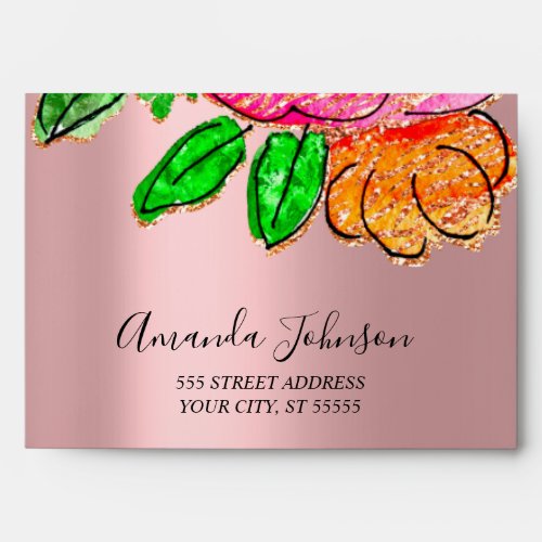 Rose Glitter Floral Wedding Bridal Red Boho Blush  Envelope