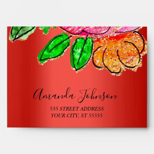 Rose Glitter Floral Wedding Bridal Red Boho Envelo Envelope