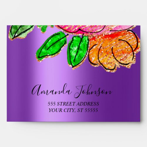 Rose Glitter Floral Wedding Bridal Red Boho Purple Envelope