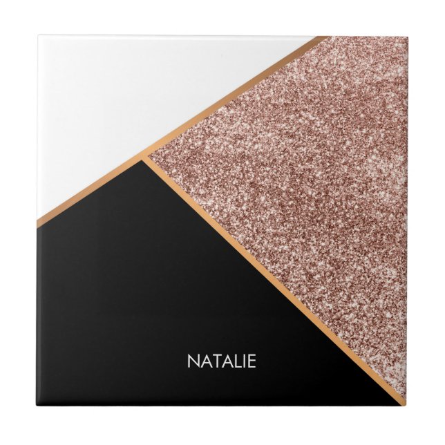 Rose Glitter Geometric Ceramic Tile (Front)