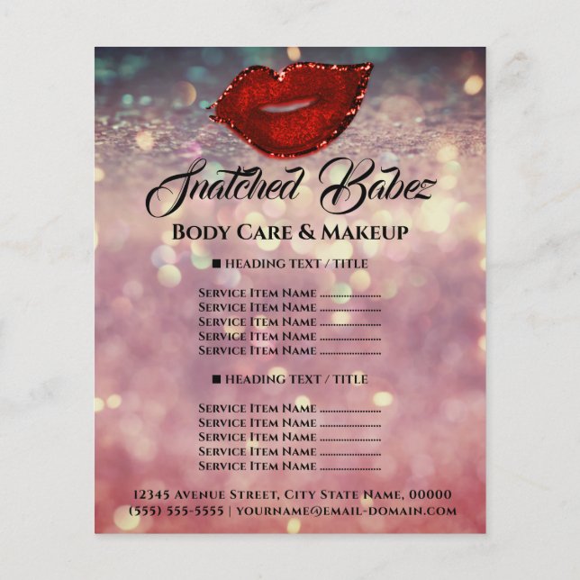 Rose Glitter Kiss Lips Price List Glitter  Flyer (Back)