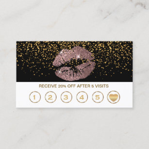 Rose Glitter Lips Loyalty Cards on Black & White