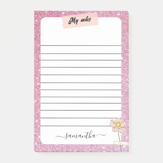  Rose  Glitter Monogram Name  Post-it Notes (Front)