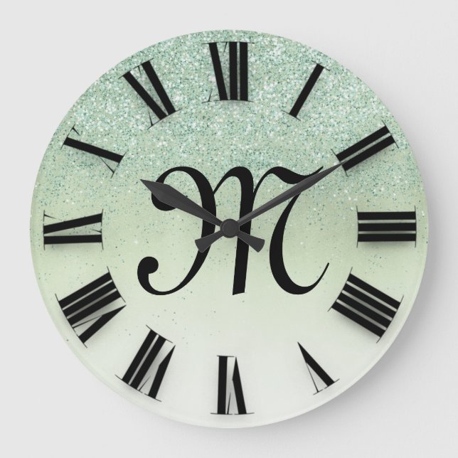 Rose  Glitter Monograms  Roman Numbers Large Clock (Front)
