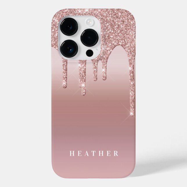 Rose Glitter Ombre Pink Blush Name Case-Mate iPhone Case (Back)