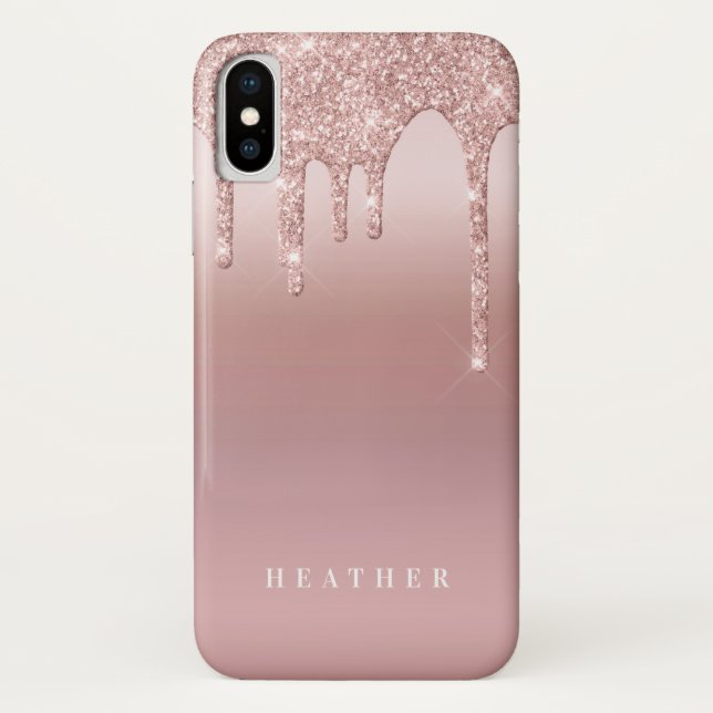 Rose Glitter Ombre Pink Blush Personalized Case-Mate iPhone Case (Back)