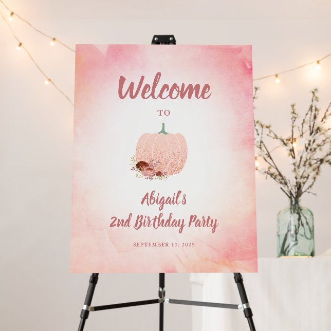 Rose Glitter Pumpkin 2nd Birthday Welcome Foam Board (In Situ (Stand))