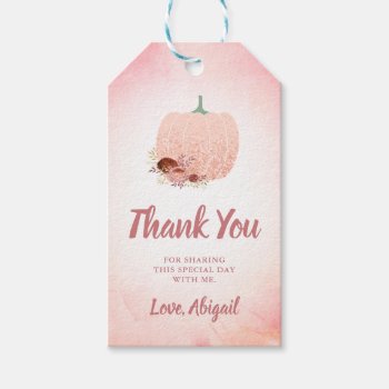 Rose Glitter Pumpkin Girl's Birthday Thank You Gift Tags by daisylin712 at Zazzle