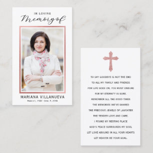 Rose Glitter Simple Prayer Photo Sympathy Cards