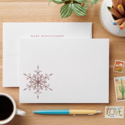 Rose Glitter Snowflake Christmas Return Address Envelope