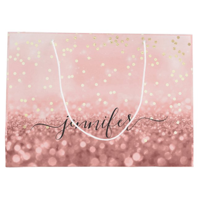 Rose  Glitter Wedding Bridal Gold Confetti Large G Large Gift Bag (Back)
