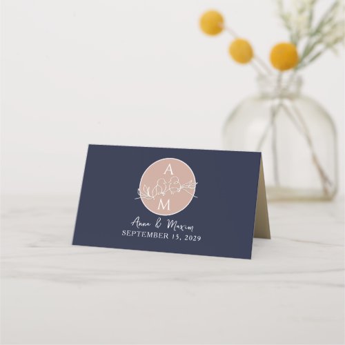 Rose God and Navy Blue Wedding Place Card