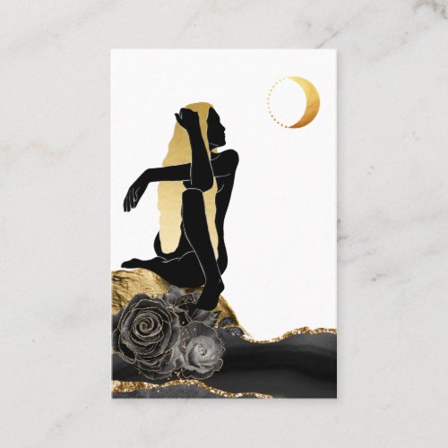  Rose Goddess Black Gold Glitter Moon Business Card