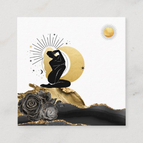  Rose Goddess Black Gold Moon Sun Square Business Card