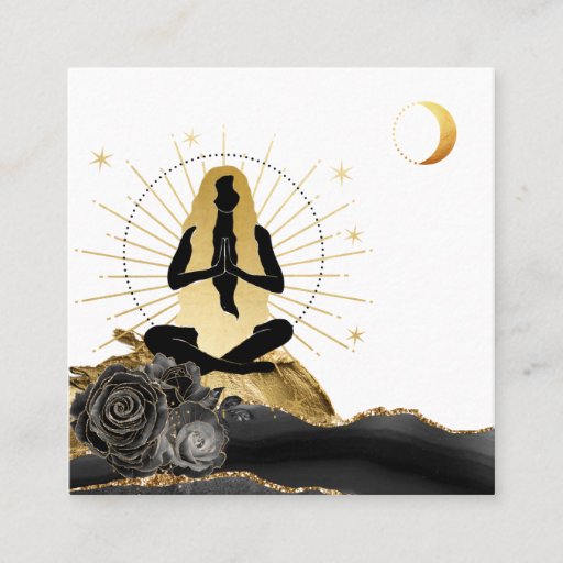Customizable *~* Rose Goddess Black Gold Yoga Moon  Square Business Card