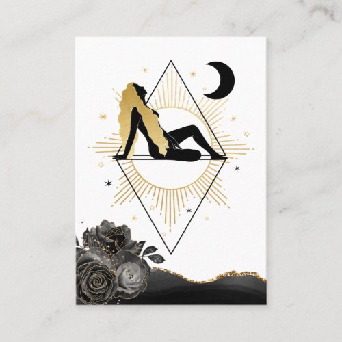  Rose Goddess Black Gold Yoga Moon Triangle Business Card