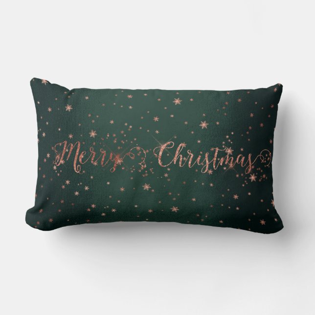Rose Gol Pink Woodland Green Merry Christmas Lumbar Pillow (Front)