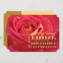 Rose Gold 100th Birthday Celebration add Photo Inv