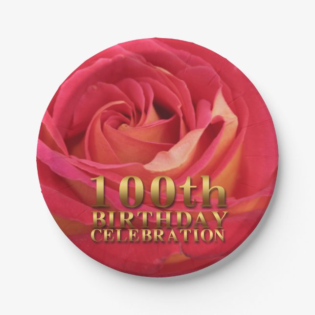 Rose Gold 100th Birthday Celebration Party PP Paper Plates (Front)