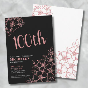 Rose Gold 100th Birthday Party Invitation
