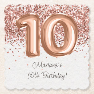 Rose Gold 10th Birthday Party Paper Coaster