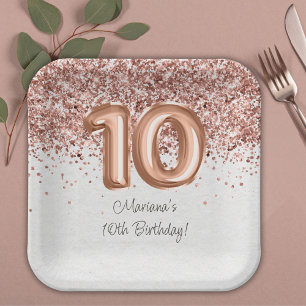 Rose Gold 10th Birthday Party Paper Plates